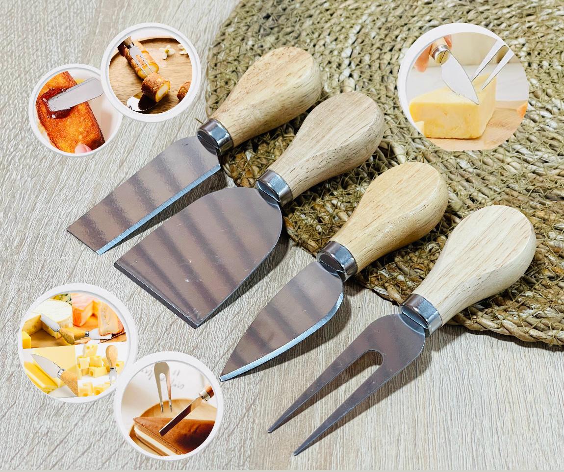 Mini Cuillère a Fromage(4Pcs )avec manche en bois