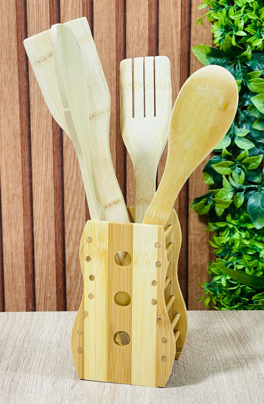 Set de 4 Ustensiles de Cuisine en Bois avec Support/مناجار لوح