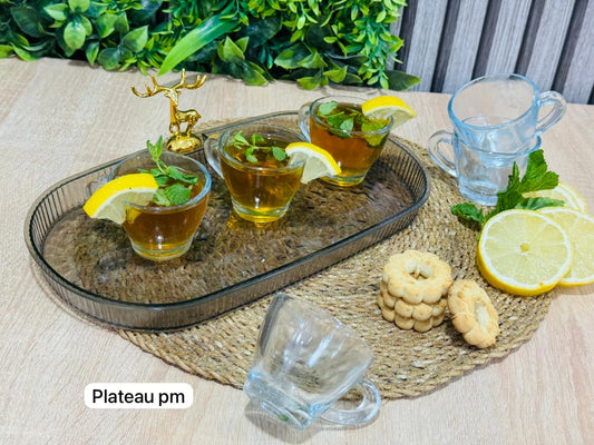 Pack plateau ovale noir pm + 6 tasses en verre طبق و كيسان