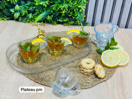 Pack plateau ovale blanc pm + 6 tasses en verre طبق مدور و كيسان