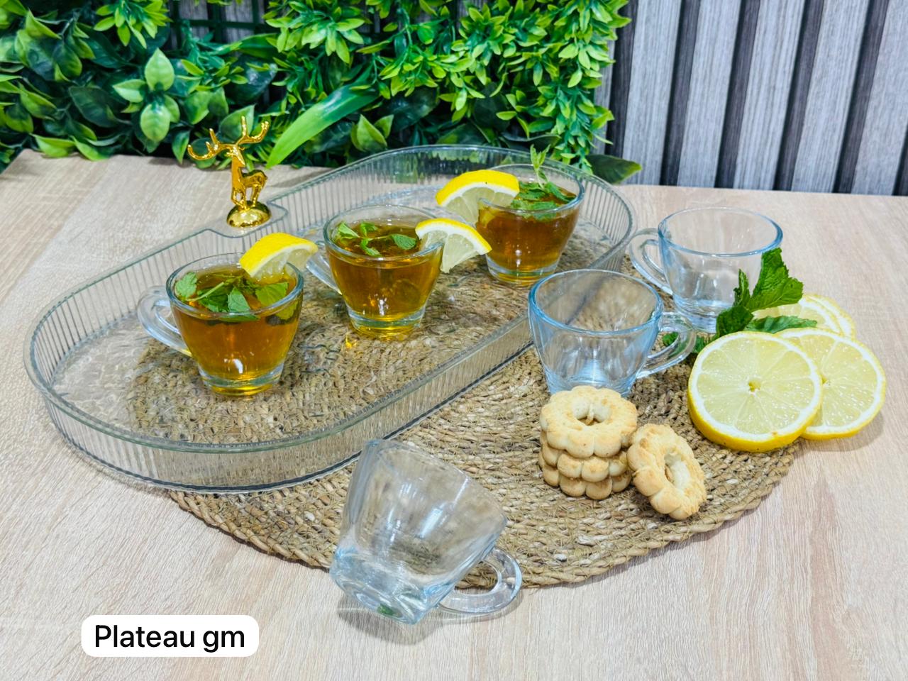 Pack plateau ovale blanc gm + 6 tasses en verre طبق و كيسان