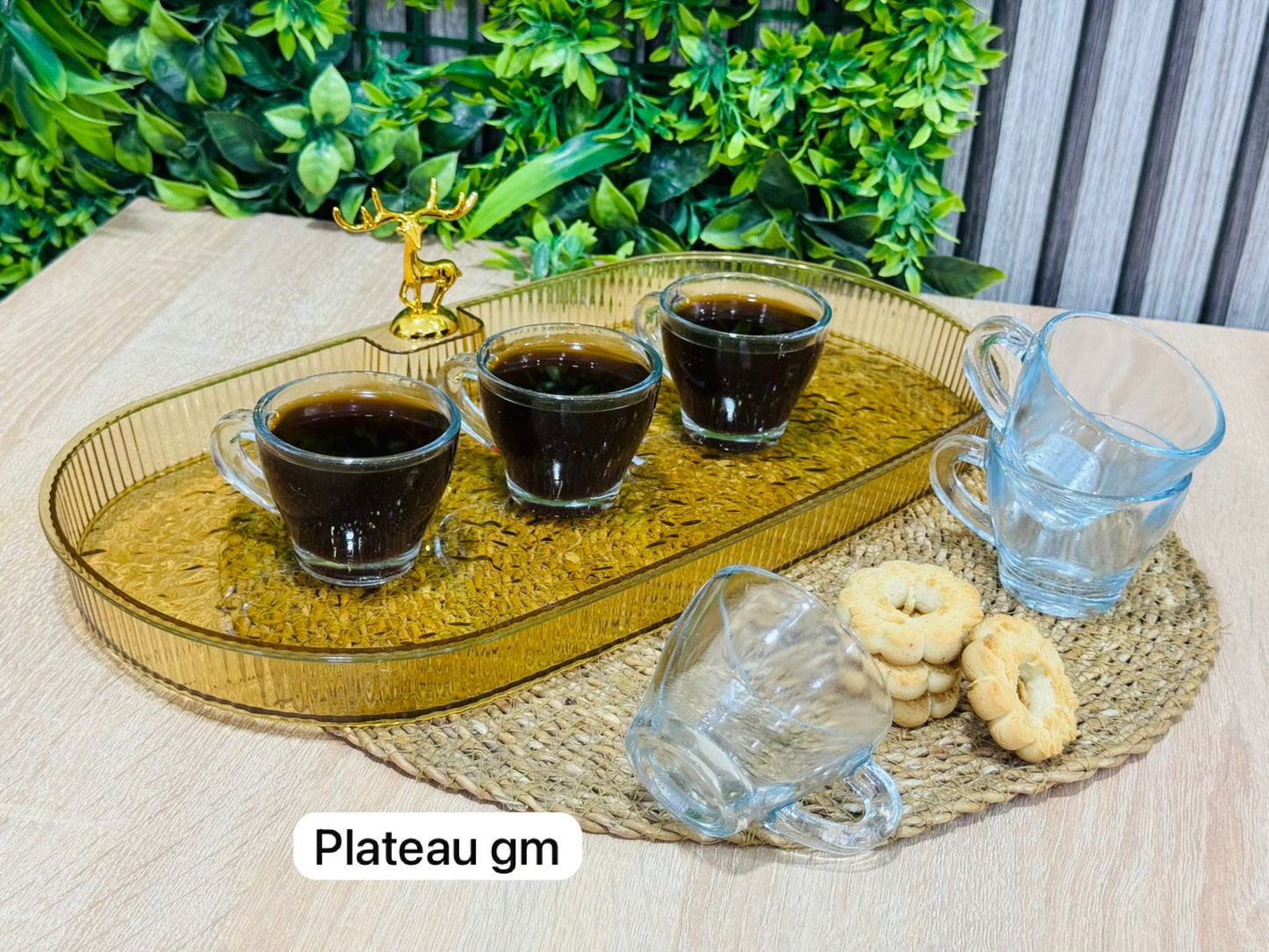 PACK plateau GM en Dorée ovale + 6 tasse en verre طبق و كيسان