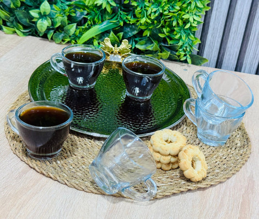 Pack plateau argent papillion + 6 tasses en verre طبق و كيسان