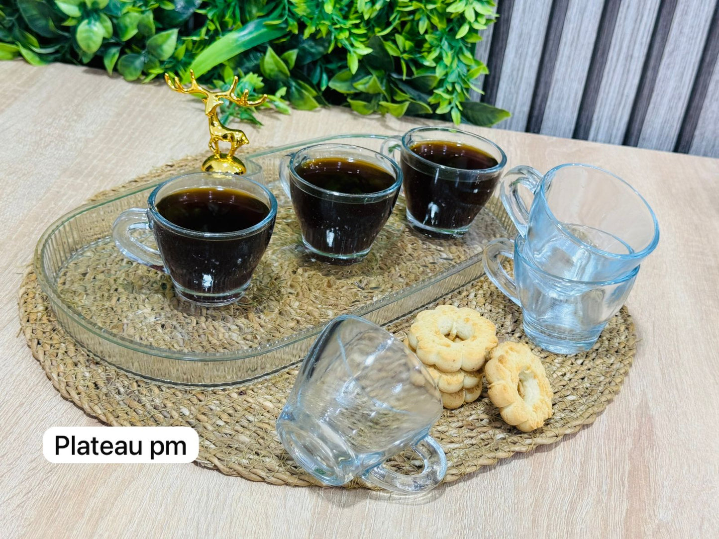 Pack plateau ovale blanc pm + 6 tasses en verre طبق مدور و كيسان