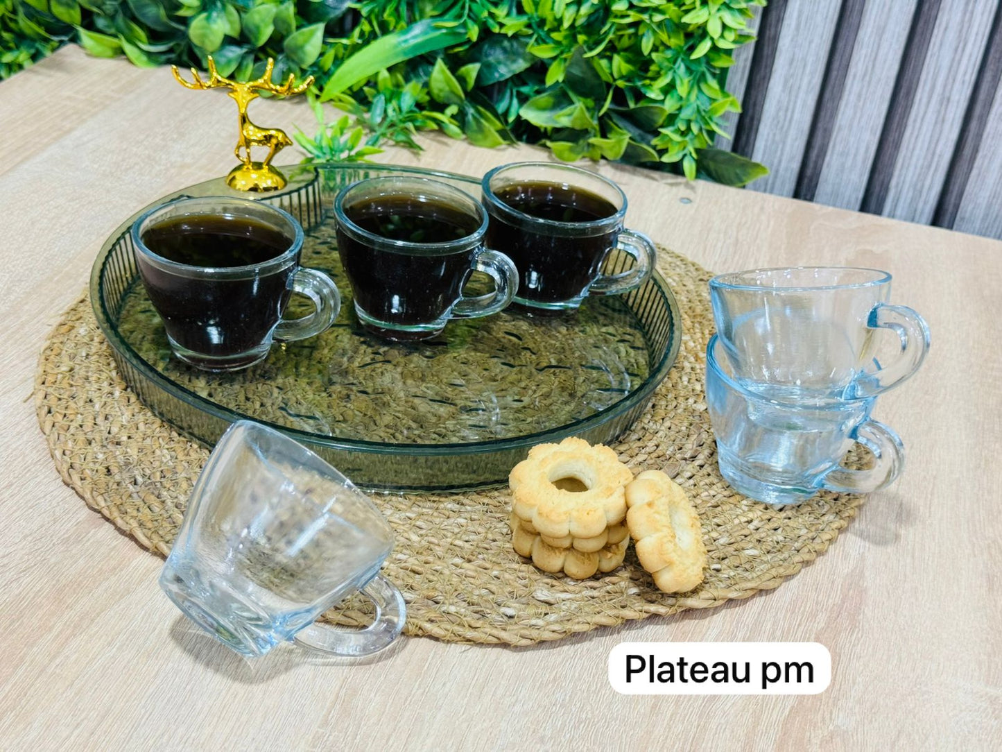 Pack plateau rond noir pm + 6 tasses en verre طبق مدور و كيسان