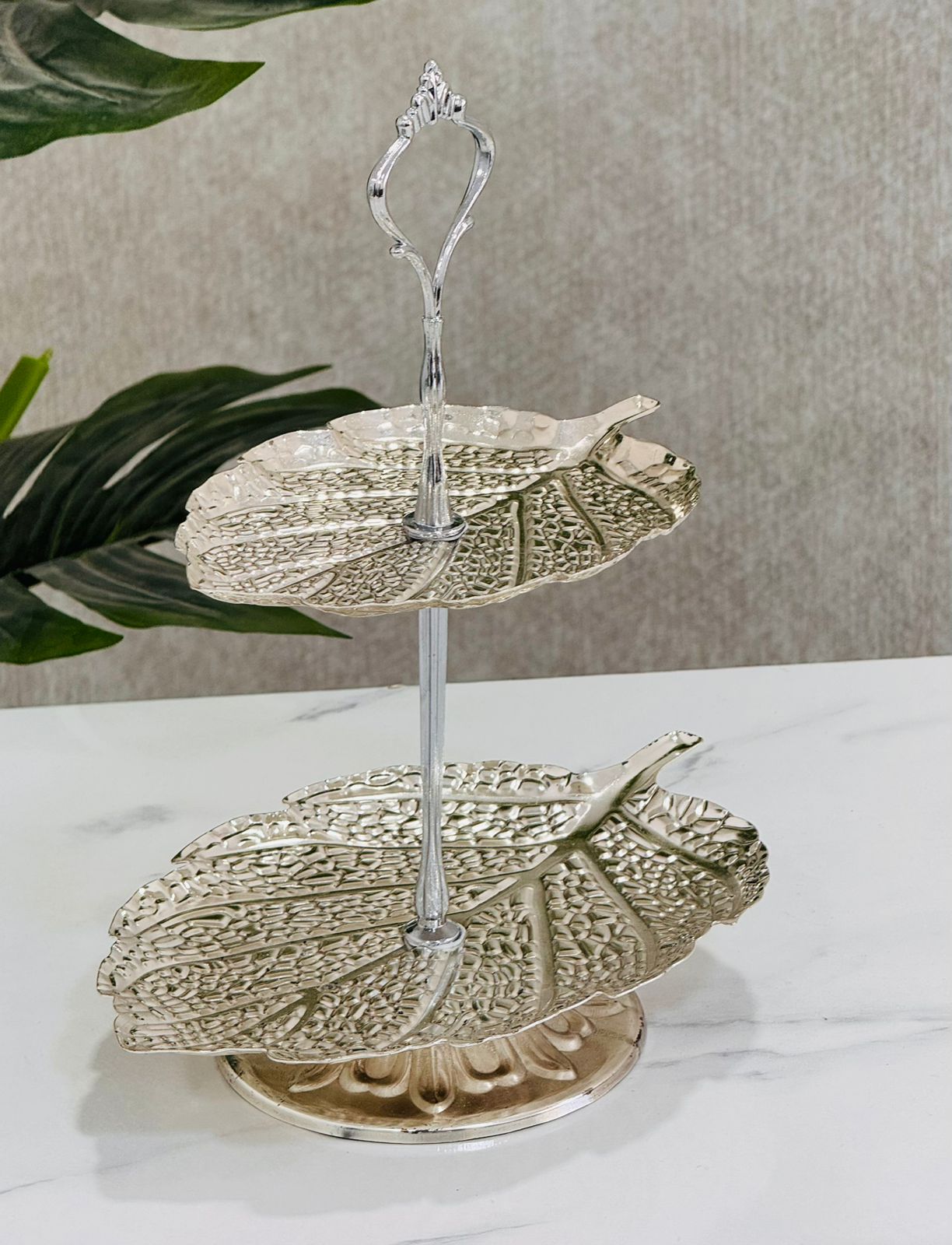Présentoir à gâteau 2 étages argent