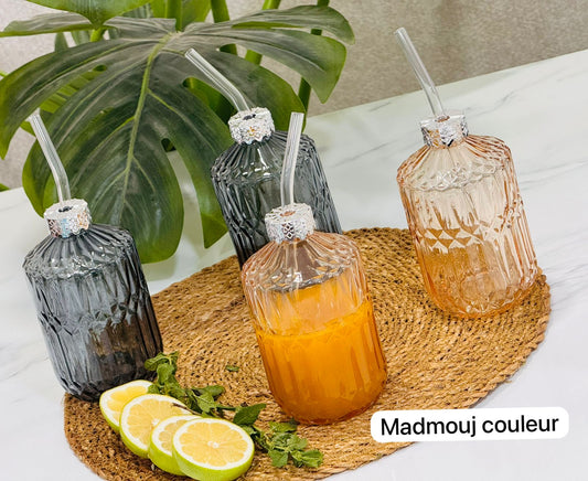 4 bouteilles en verre gravée avec Paille اللون مدموج