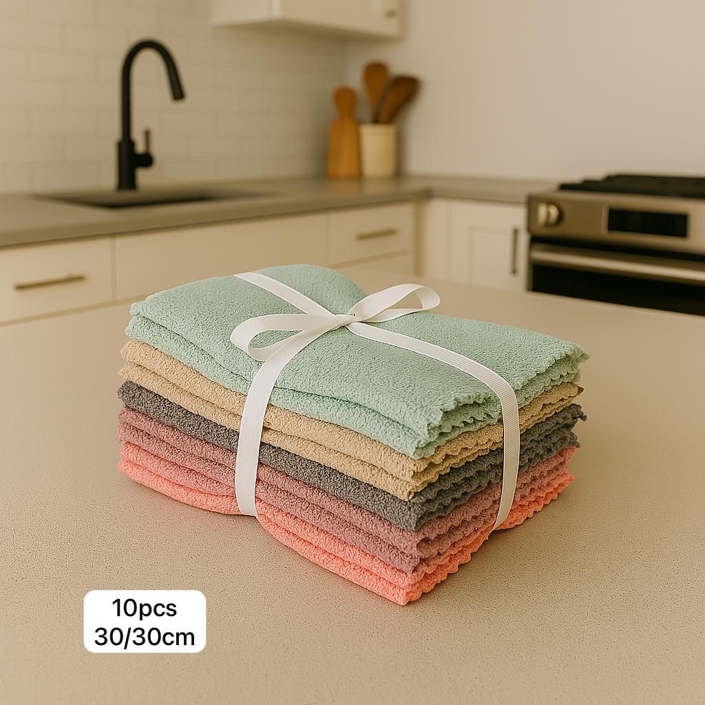 10 pcs Torchon de cuisine en microfibre et fibre de bambou coloré pour le nettoyage et la vaisselle