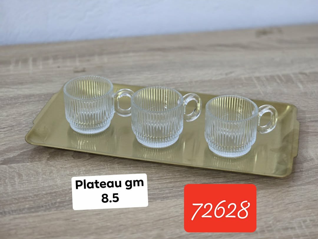 Pack plateau G.m + 3 verres en verre