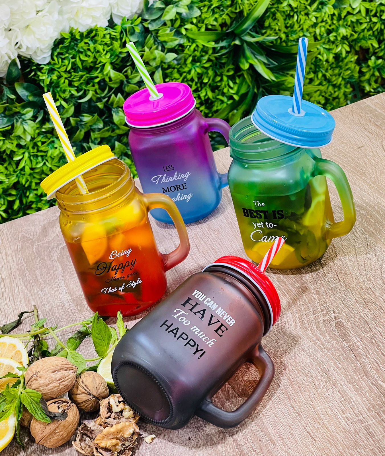 Verre Avec Couvercle Et Paille - Lot De 4 Verres 500 Ml - Pour Cocktail, Jus, Café Glacé - Design Rétro - Facile à Nettoyer Avec Brosse