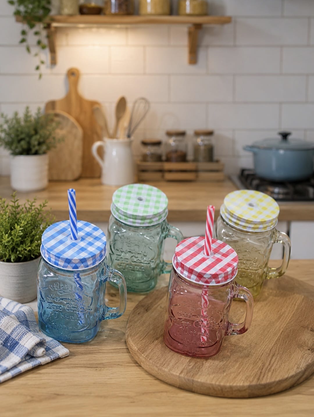 4 Mugs avec Paille en Verre