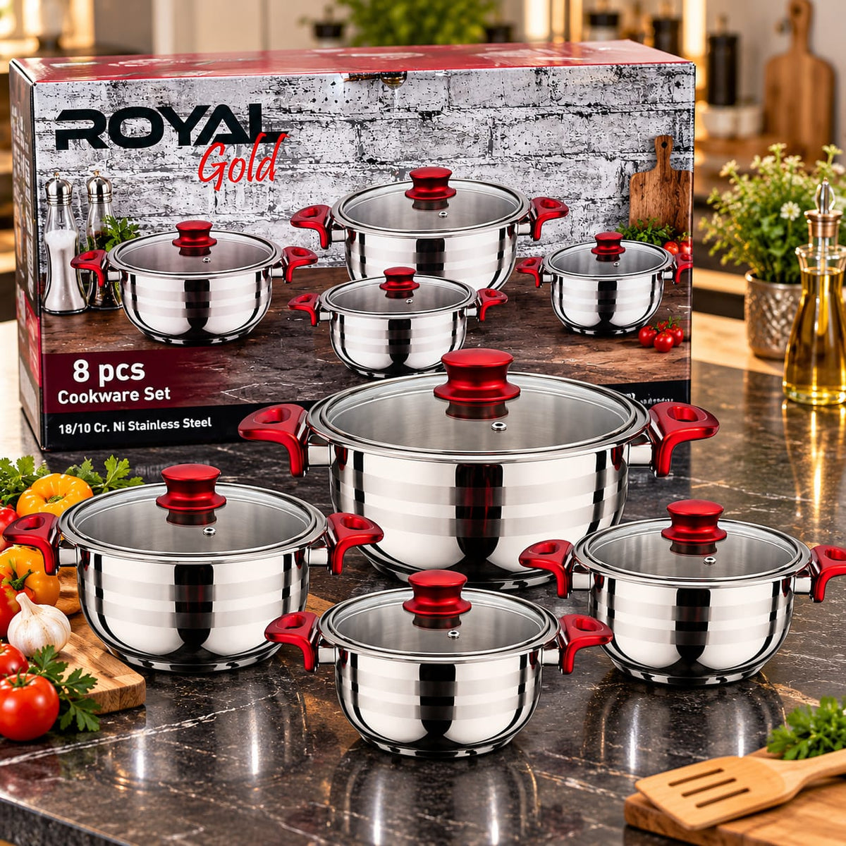 Série de 4 Faitouts en Inox Royal gold avec 4 couvercles