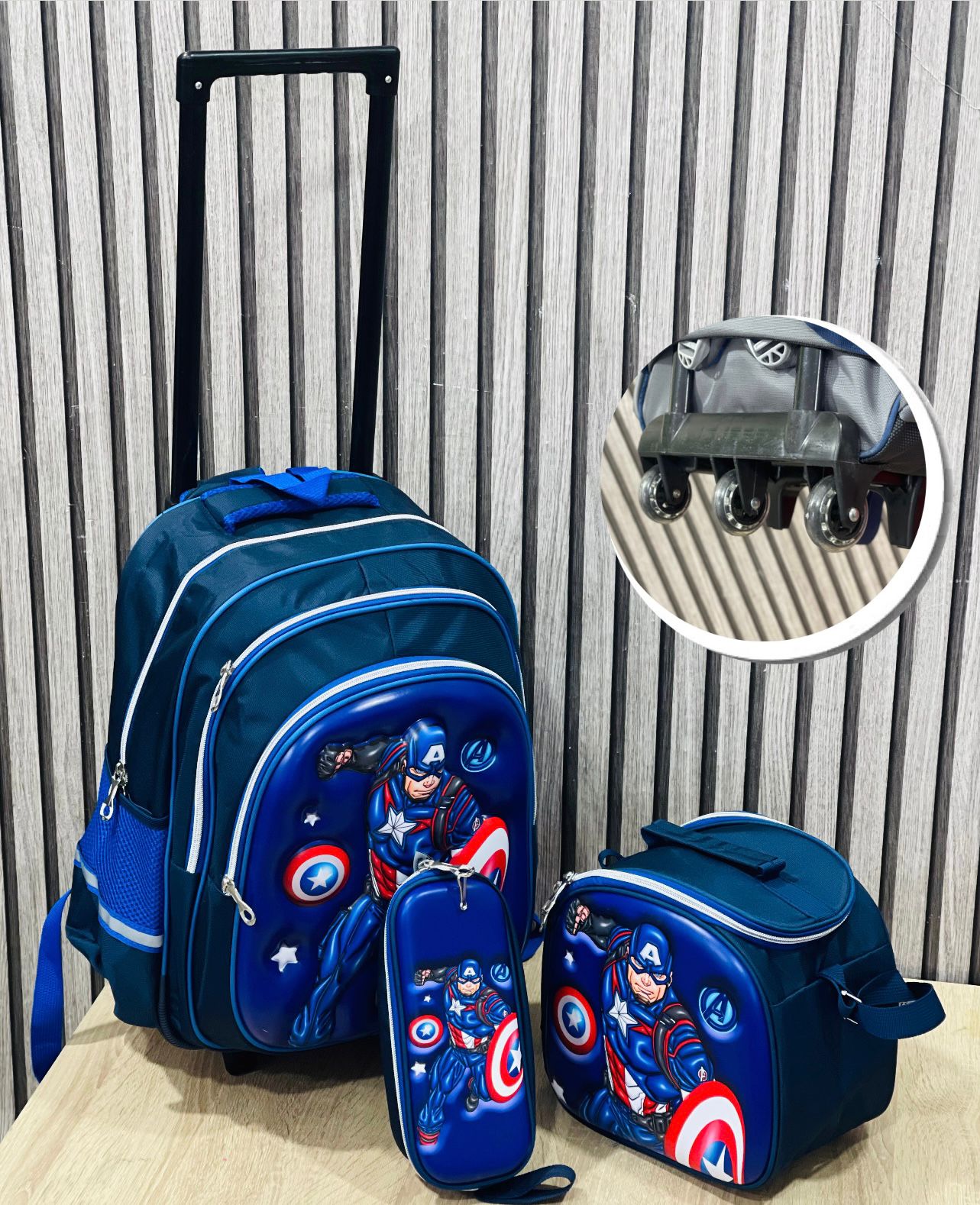 3 Pièces Cartable Avec Support sac Repas et Trousse Pour Garçon