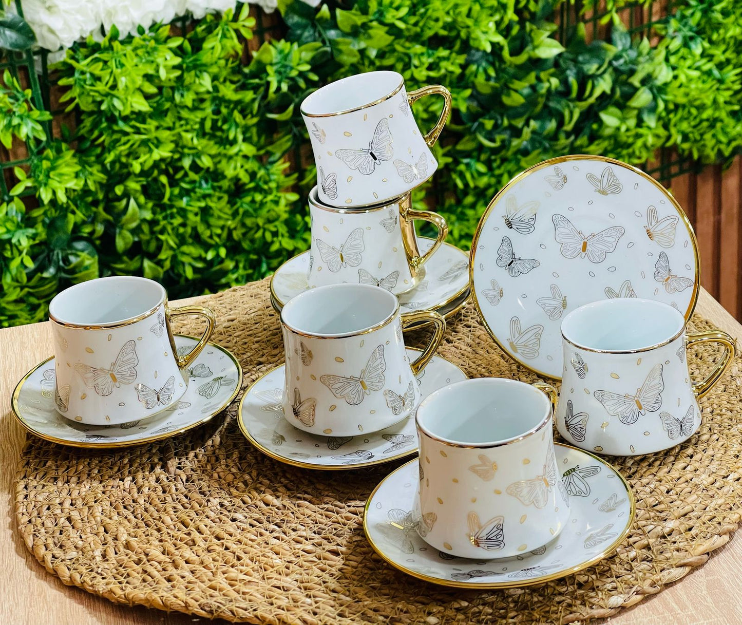 Service café noir papillon  فناجن قهوة فراشة