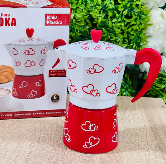 Cafetière expresse 6 Tasses en cœur rouge