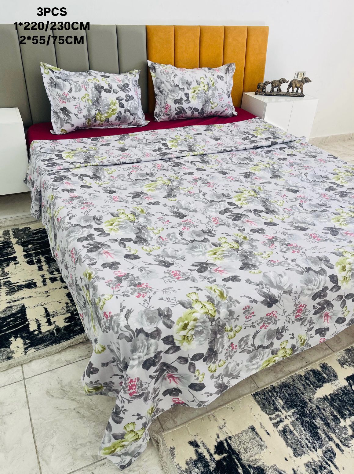 Drap 2 places 230*220/55*75cm ملحفة و قشور مخادد