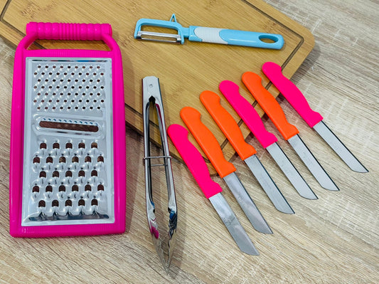 Pack 10 pièces سكاكن6+pince+planche+Éplucheur+Râpe Fromage