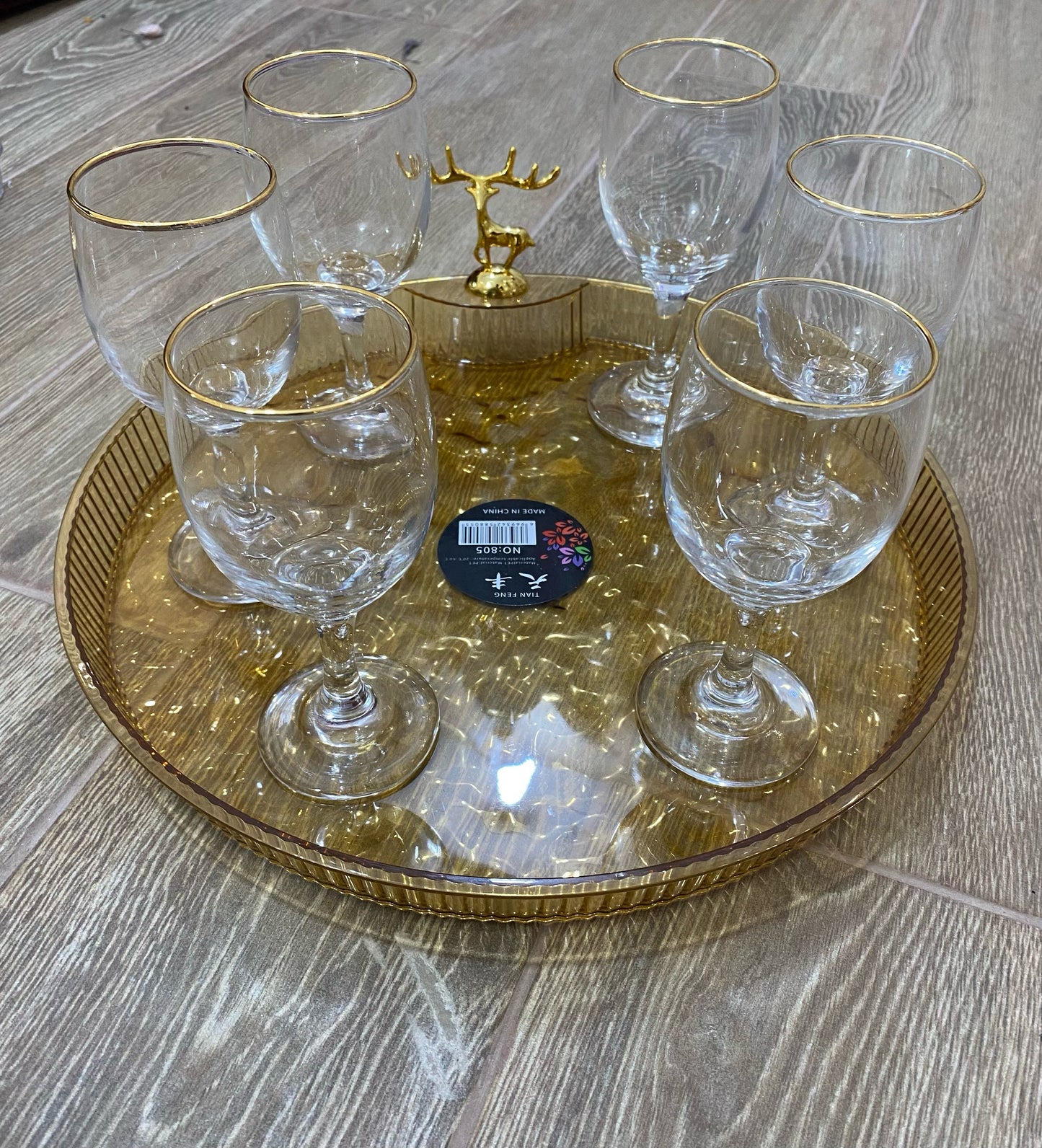 PACK  plateau rond +6 coupes en verre