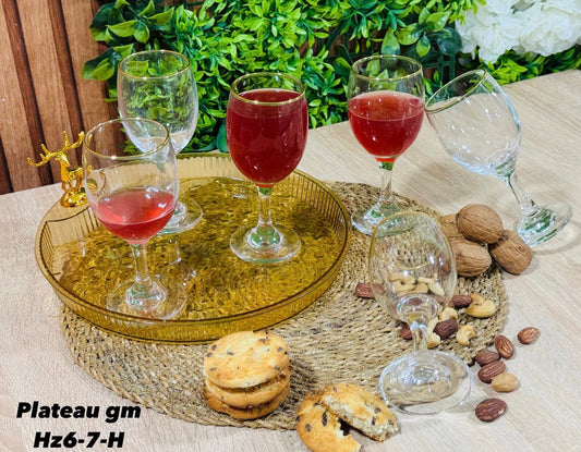 PACK  plateau rond +6 coupes en verre