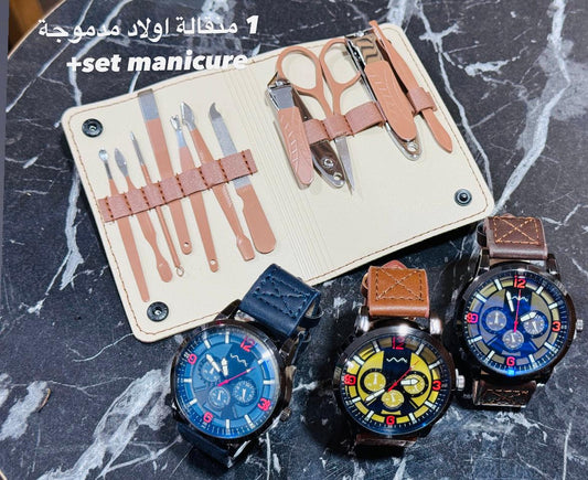 Pack  Montre pour homme  مدموجة  + Ensemble de coupe-ongles
