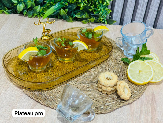 Pack plateau ovale doré pm + 6 tasses en verre طبق و كيسان