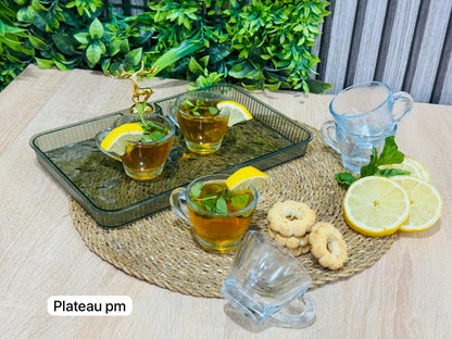 Pack plateau rectangulaire noir pm + 6 tasses en verre طبق و كيسان
