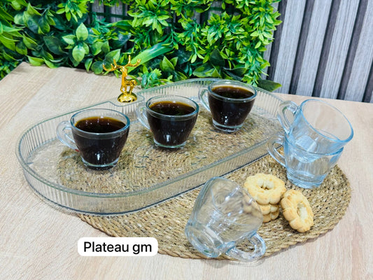 Pack plateau ovale blanc gm + 6 tasses en verre طبق و كيسان