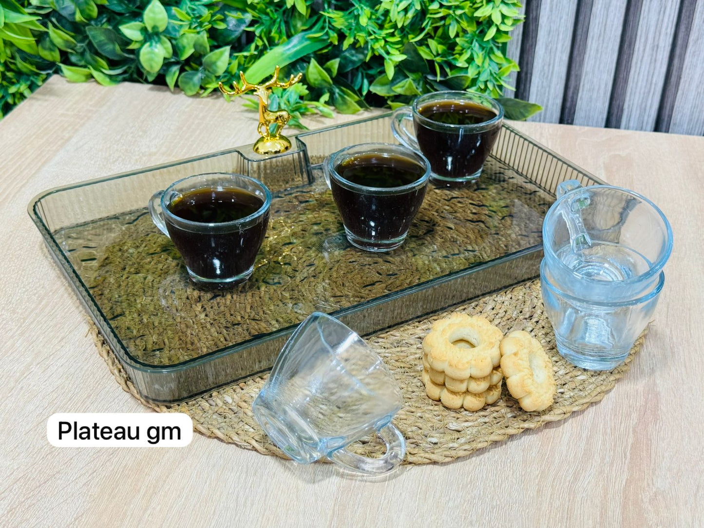 PACK plateau GM en noir rectangulaire + 6 tasse en verre طبق و كيسان