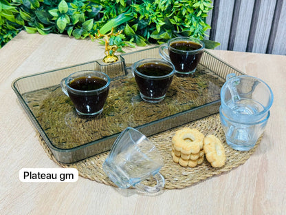 PACK plateau GM en noir rectangulaire + 6 tasse en verre طبق و كيسان