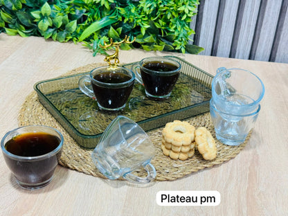 Pack plateau rectangulaire noir pm + 6 tasses en verre طبق و كيسان