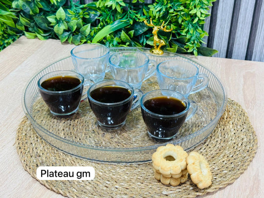PACK plateau GM en blanc rond+ 6 tasse en verre طبق و كيسان