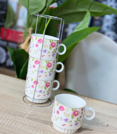 Série de 4 Tasses à Café en Céramique avec Support  MM
