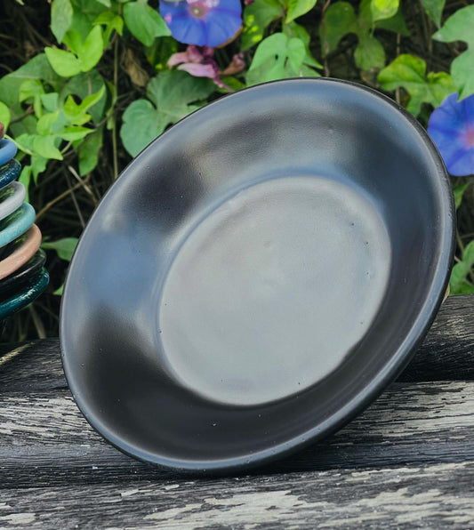 6 assiettes matte noir صحان فخار