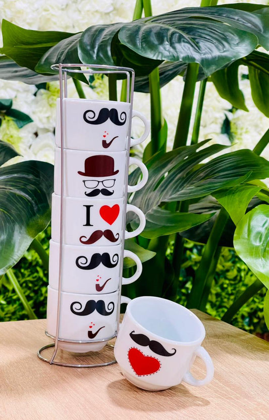 Série de 4 Tasses à Cafe PM en Céramique avec Support