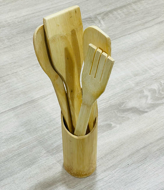 Kit 4 pcs Ménager en bois + support