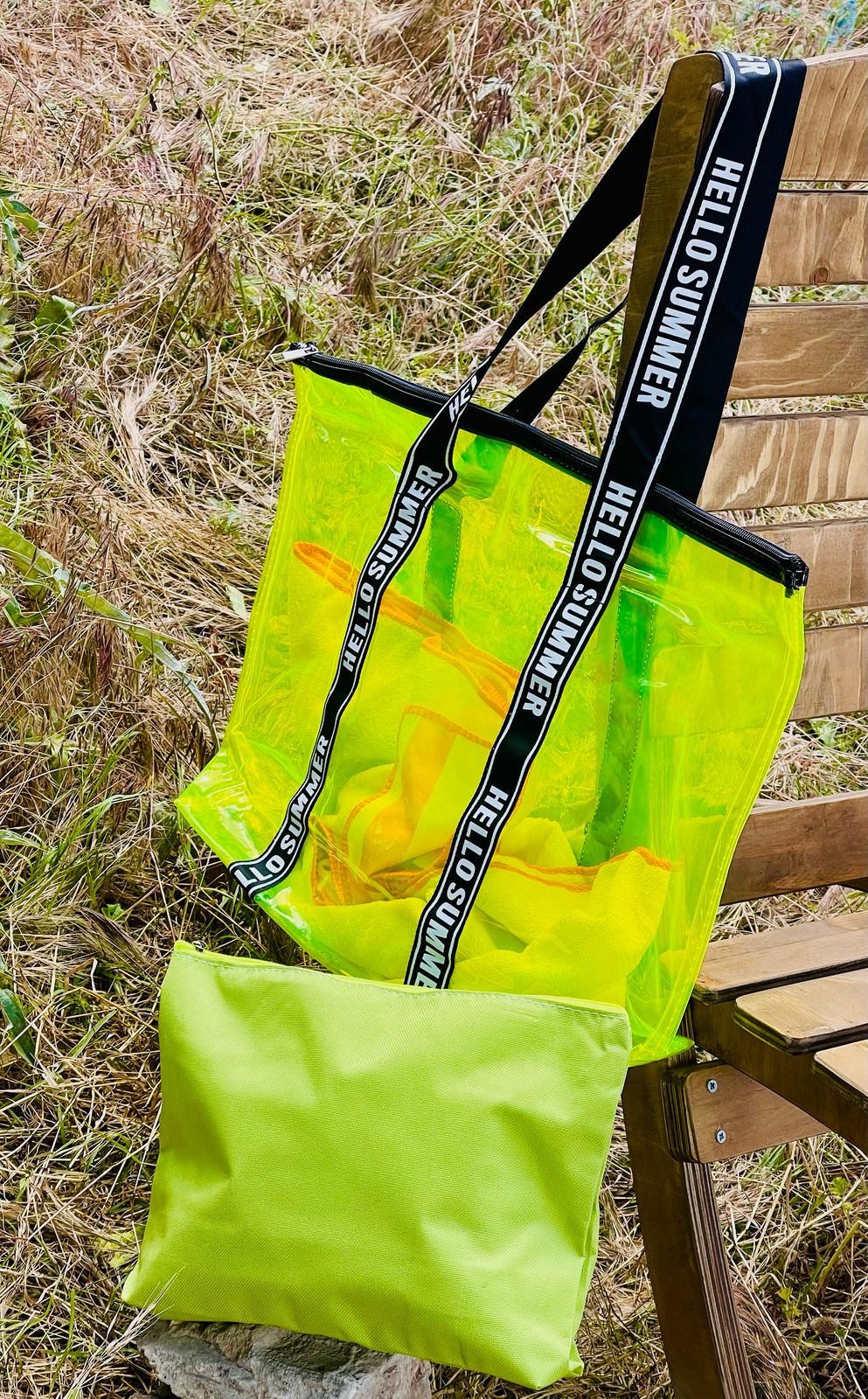 Sac de plage transparent مدموج ) حقيبة شاطئ شفافة )