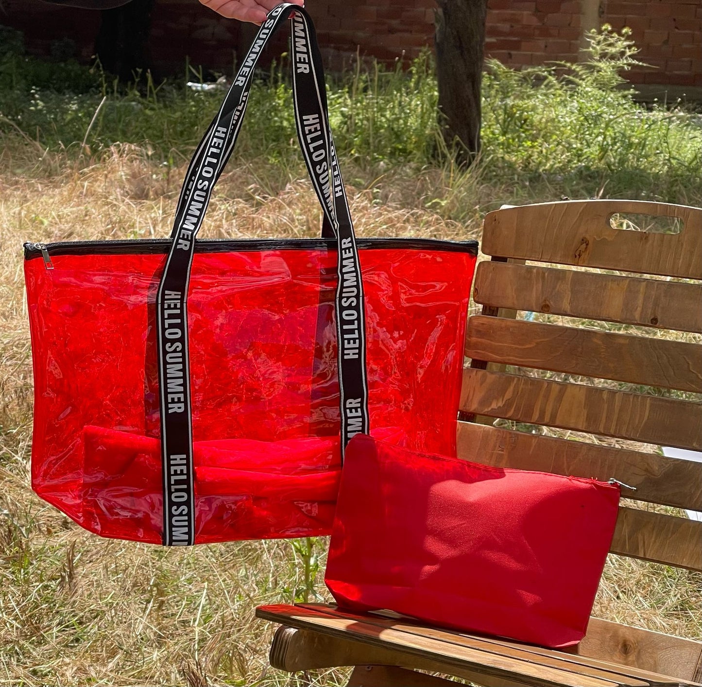 Sac de plage transparent مدموج ) حقيبة شاطئ شفافة )