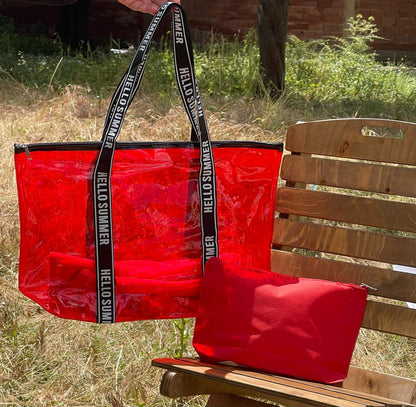 Sac de plage transparent مدموج ) حقيبة شاطئ شفافة )