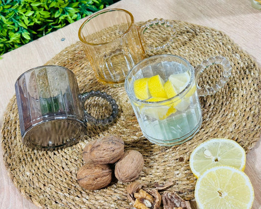 3 Tasses en verre dorée Noir blanc كيسان