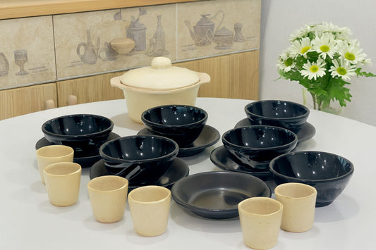 Service فخار beige et noir 20 pièces