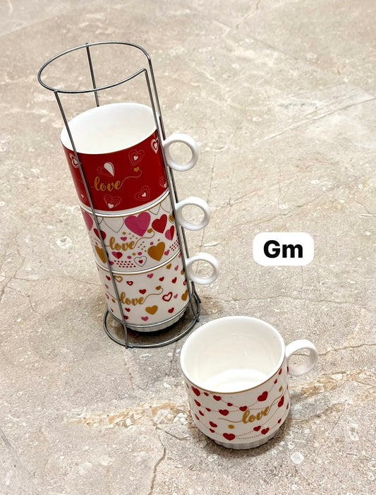 Série de 4 Tasses à Café GM en Céramique avec Support مدموج