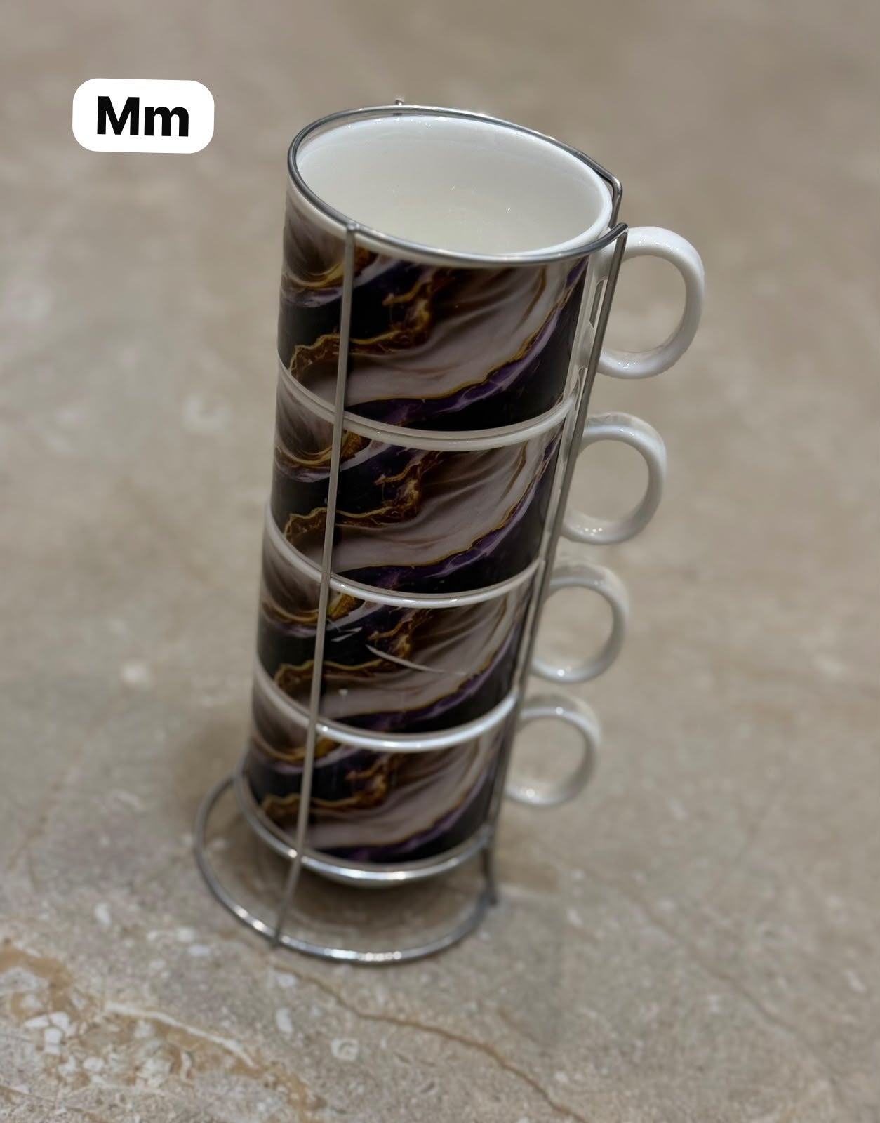 Série de 4 Tasses à Café MM en Céramique avec Support مدموج
