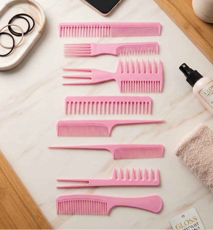 Peignes à cheveux en plastique – Lot de 8