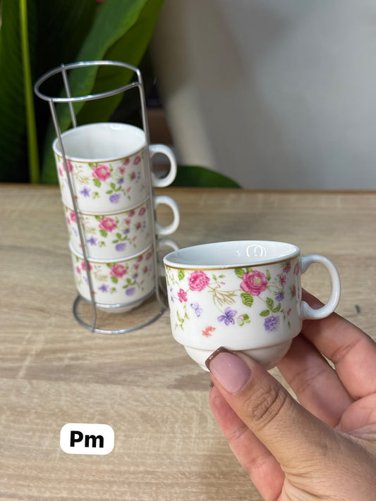 Série de 4 Tasses à Café en Céramique avec Support pm