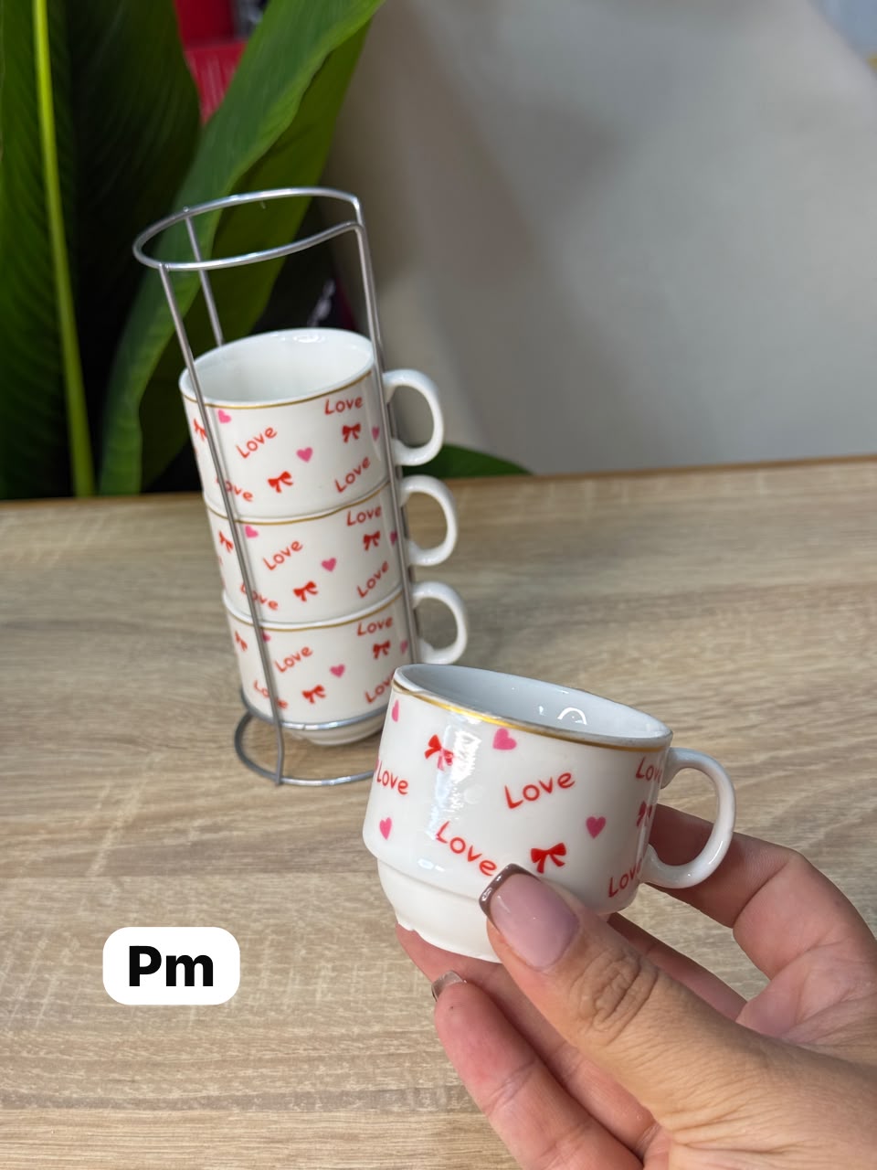 Série de 4 Tasses à Café en Céramique avec Support pm