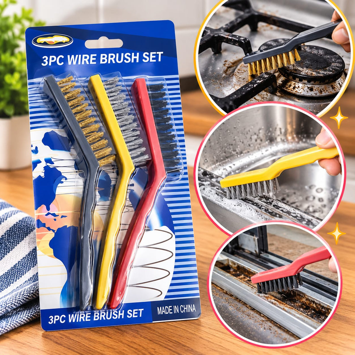 lot de 3 brosses métalliques de nettoyage