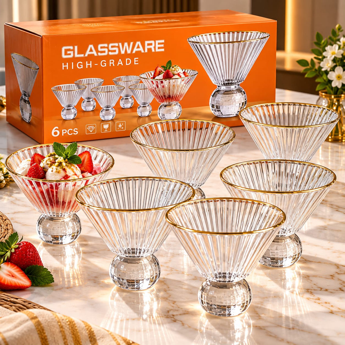 lot de 6 coupes en verre