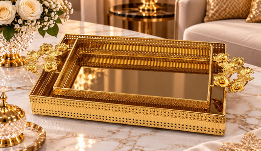 Série de 2 Plateaux Dorés