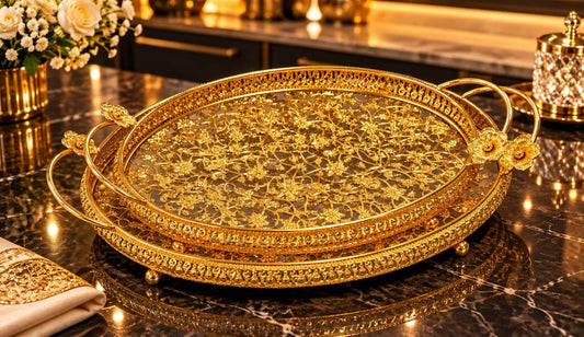 Série de 2 Plateaux Dorés