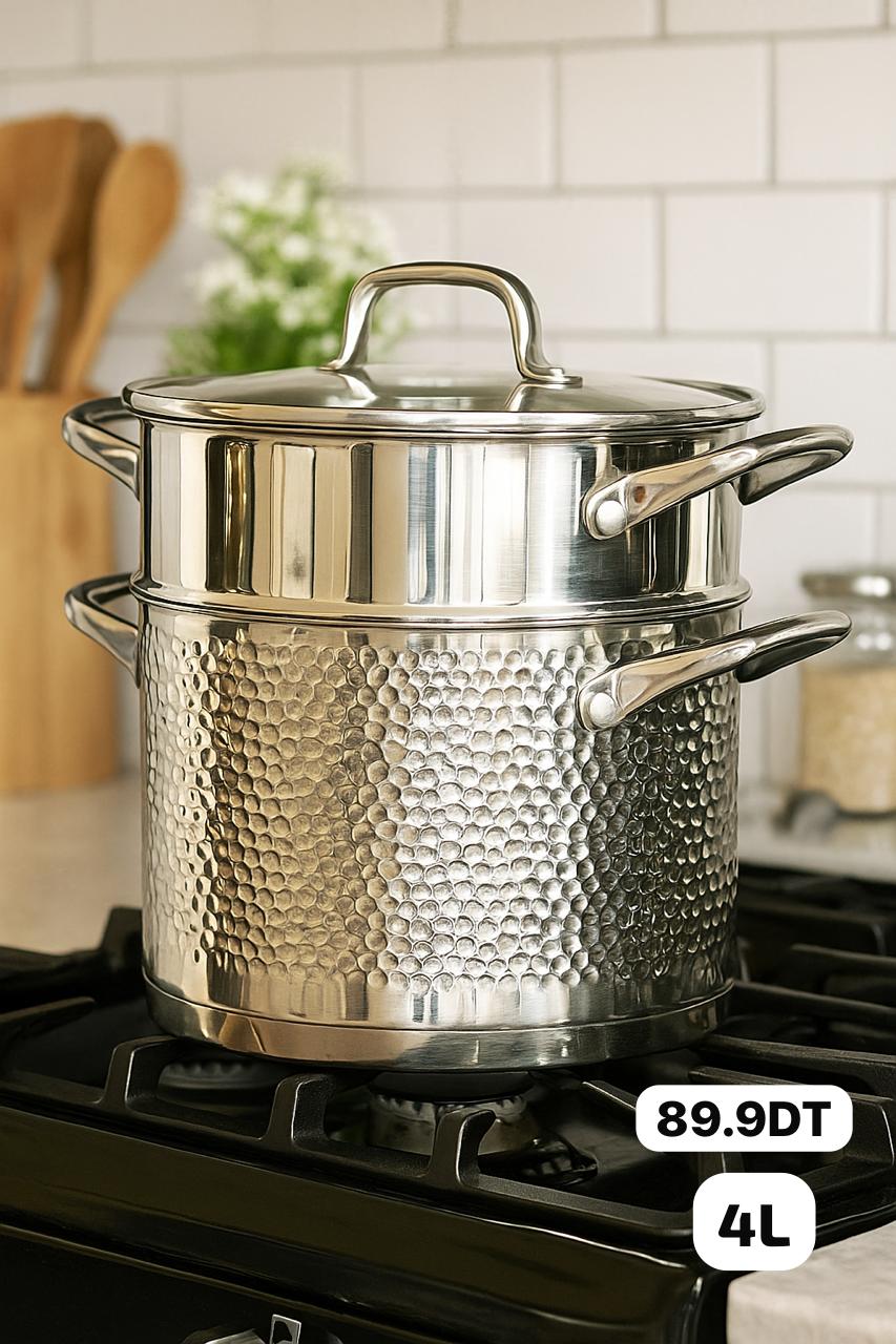 مقفول Couscoussier  4 L en Acier Inoxydable Martelé